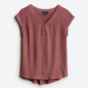 Fortune + Ivy Helena Mixed Material Blouse from Stitch Fix in Dark Pink